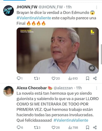 Reacción de los usuarios ante la escena de Valentina Valiente. Twitter