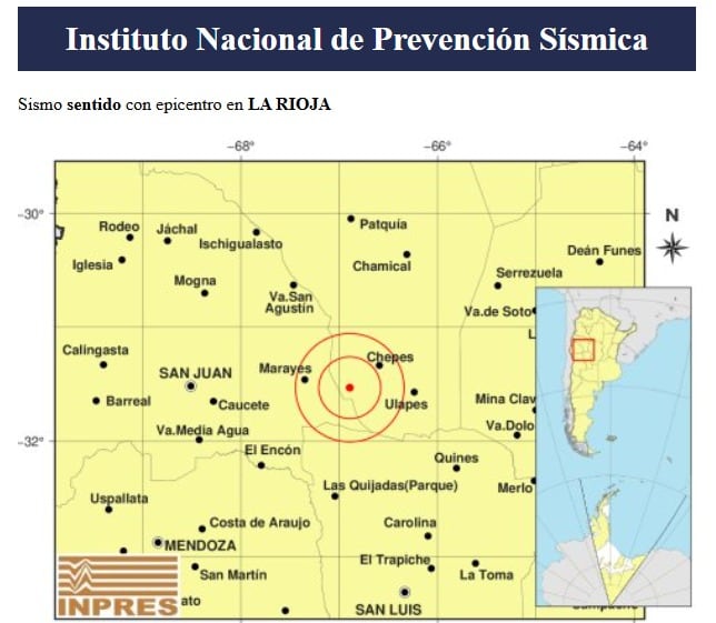La onda expansiva del movimiento sísmico se sintió en San Juan, Córdoba, San Luis y Mendoza, según datos oficiales
