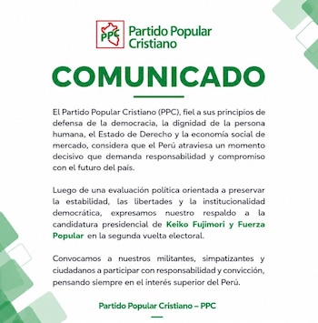 PPC convoca a "nuestros militantes, simpatizantes y ciudadanos a participar con responsabilidad y convicción, pensando siempre en el interés superior del Perú" - Créditos: PPC.