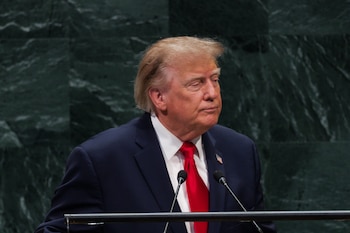 El presidente de EE. UU., Donald Trump, habla durante el Debate General de la 81ª sesión de la Asamblea General de las Naciones Unidas (ONU) en la Sede de las Naciones Unidas en Nueva York. EFE/OLGA FEDOROVA