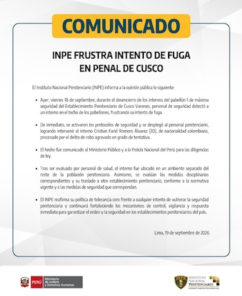 Cristian Farid Romero Álvarez, de 30 años, está recluido en el pabellón 1 de máxima seguridad - Créditos: INPE.