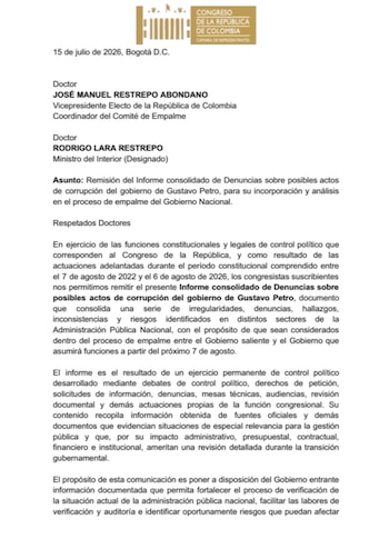En el Ministerio del Interior, el informe señala que entre 2022 y 2026 se comprometieron $1,9 billones en 1.065 contratos y convenios con organizaciones indígenas - crédito X