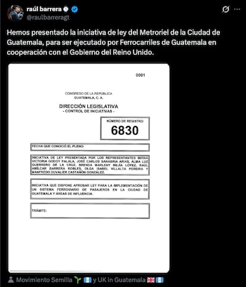 El proyecto del MetroRiel se prevé construir en Guatemala con el apoyo del Reino Unido.