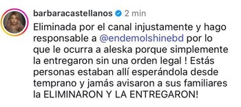 Mensaje de Bárbara Castellanos en