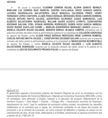 Acusación contra Vladimir Cerrón.