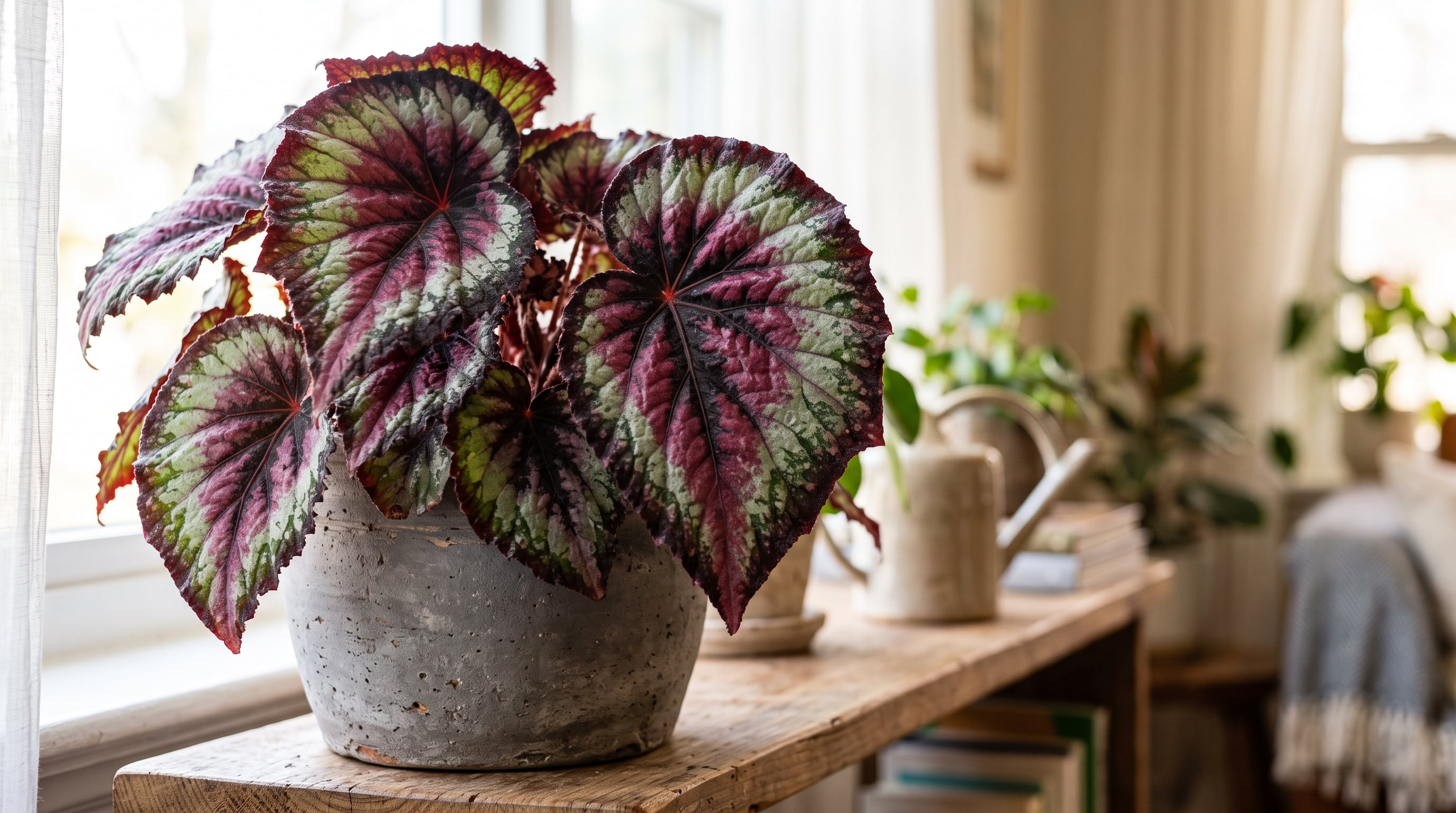 La begonia rex se distingue por sus hojas grandes, asimétricas y con dibujos que combinan verde, plata, púrpura y rojo. (Imagen Ilustrativa Infobae)