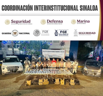 Parte de lo decomisado. (X/@sspsinaloa1)