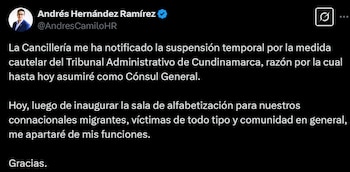 Hernández compartió un mensaje antes