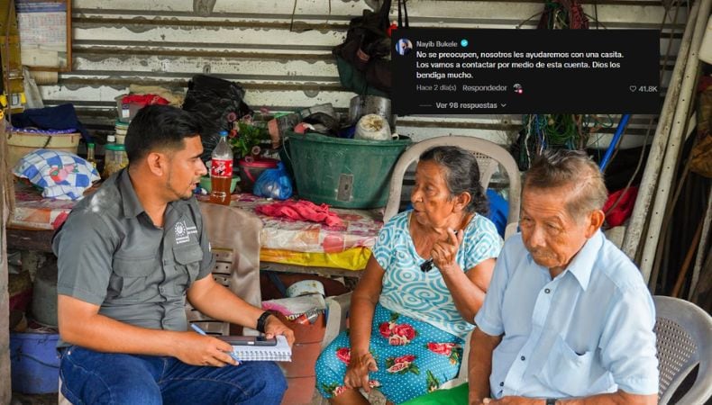 Una pareja de adultos mayores que vive en un cementerio en Garita Palmera recibirá apoyo habitacional del Gobierno tras pedir ayuda a Bukele en TikTok. (Cortesía: Michelle Sol)