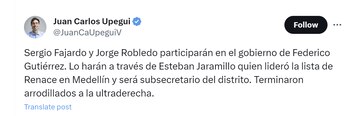 Juan Carlos Upegui arremetió contra
