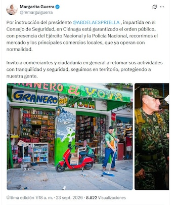 Guerra invitó a los comerciantes a retomar sus actividades económicas - crédito @mmarguiguerra/X