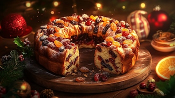 El pastel navideño con frutos