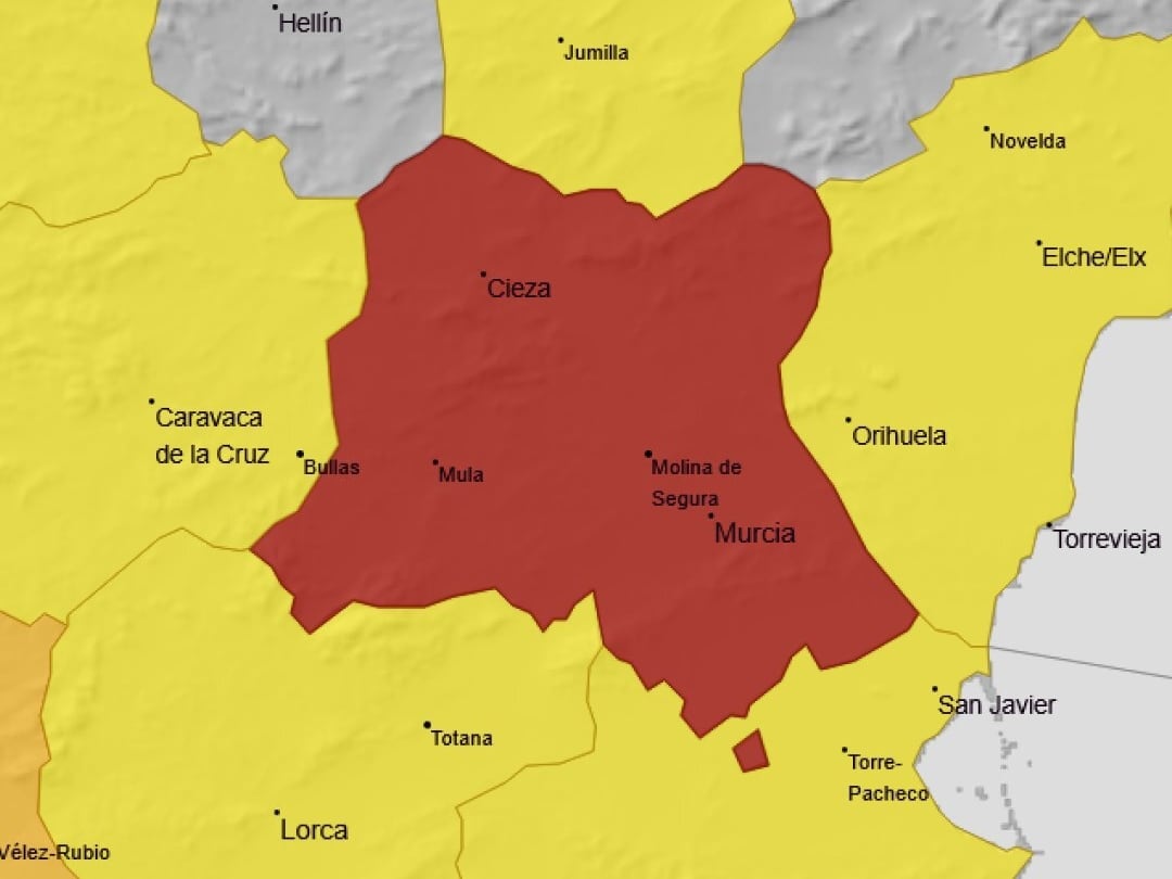 La Aemet activa el aviso rojo en Murcia: “Ahora la intensidad de la lluvia es menor, pero puede haber impactos corriente abajo”