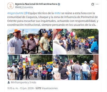 La Agencia Nacional de Infraestructura se reunió con la comunidad de Caqueza, Ubaque y la zona de influencia de Perimetral de Oriente para escuchar sus inquietudes - crédito @ANI_Colombia/X