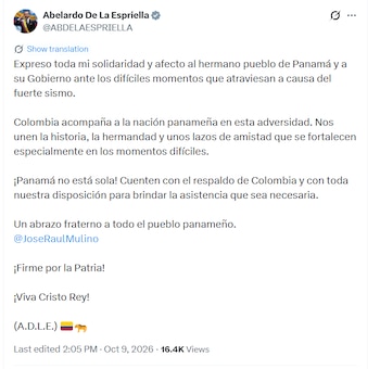 El presidente afirmó que Colombia acompaña a Panamá frente a la emergencia y dejó abierta la posibilidad de colaborar de acuerdo con las necesidades que se identifiquen - crédito @ABDELAESPRIELLA/X