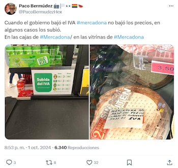 Tuit de @PacoBermudezHex sobre Mercadona.