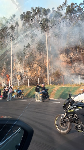 La Delegación Departamental de Bomberos de Cundinamarca reportó un incendio forestal en la autopista Sur, a la altura del peaje de Chusacá, en sentido Girardot-Bogotá - crédito Bomberos Cundinamarca