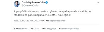 Daniel Quintero y su respuesta a la encuesta de Invamer