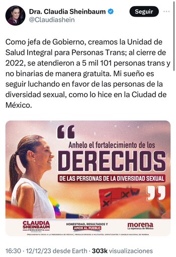 Claudia Sheinbaum, hizo una publicación