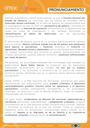 Consideraron que clasificarlo como homicidio doloso calificado no contempla las condiciones de género ni el contexto de violencia que enfrentan las mujeres periodistas en la región