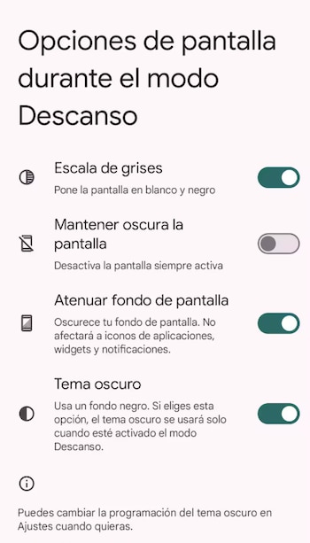Configuraciones del Modo de descanso en Android.