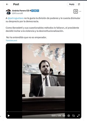 Andrés Forero lanzó fuertes críticas