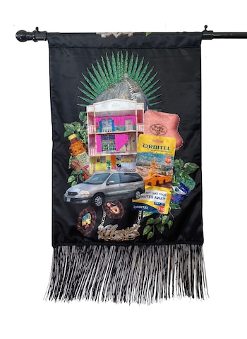 Aqui/Alla (Bandera), 2019-2021. Printed Satin,