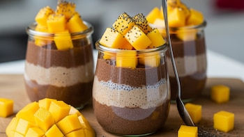 Pudín frío de avena, cacao y mango: postre antioxidante y saciante