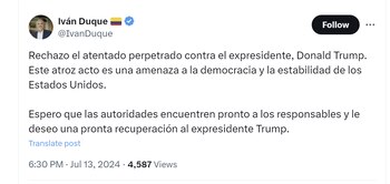 Iván Duque rechazó el "atentado"