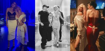 Karol G en compañía de Feid, Sofía Vergara y Katy Perry en un montaje de Infobae Colombia