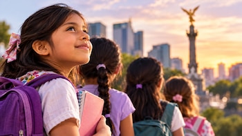 Niñas mexicanas representan la importancia de garantizar el acceso a la educación, la igualdad de oportunidades y una vida libre de violencia, en el marco del Día Internacional de la Niña, que se conmemora cada 11 de octubre