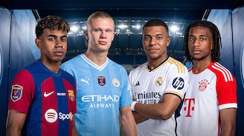 Lamine Yamal, Erling Haaland, Kylian Mbappé y Michael Olise (Imagen de IA)