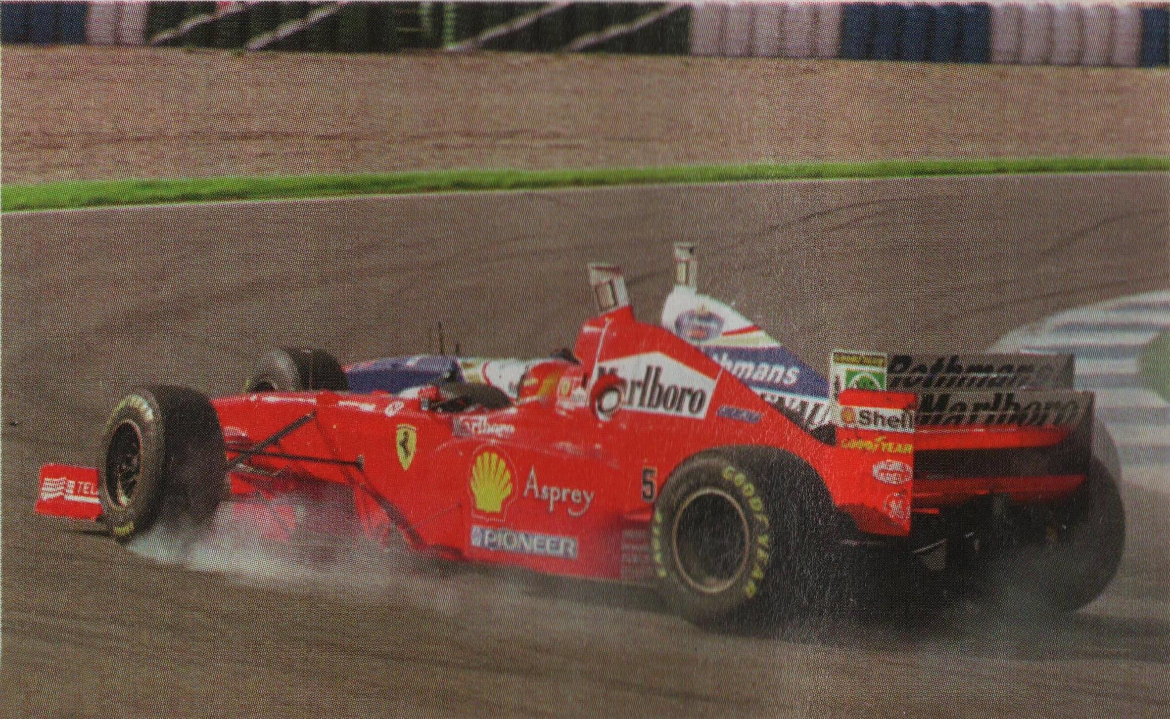 La polémica también envolvió la lucha de Schumacher por ser campeón con Ferrari. En 1997 chocó a Jacques Villeneuve en la definición del campeonato (archivo Revista CORSA)
