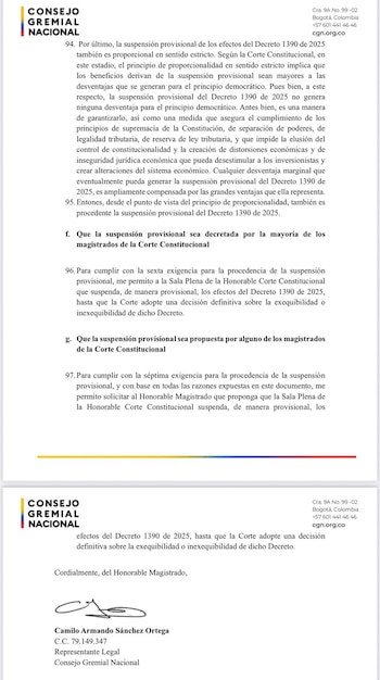 El Consejo Gremial Nacional pidió
