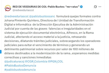 La Red de Veedurías asegura que el crédito internacional para modernización podría terminar en detrimento patrimonial - crédito @redveeduriascol/X