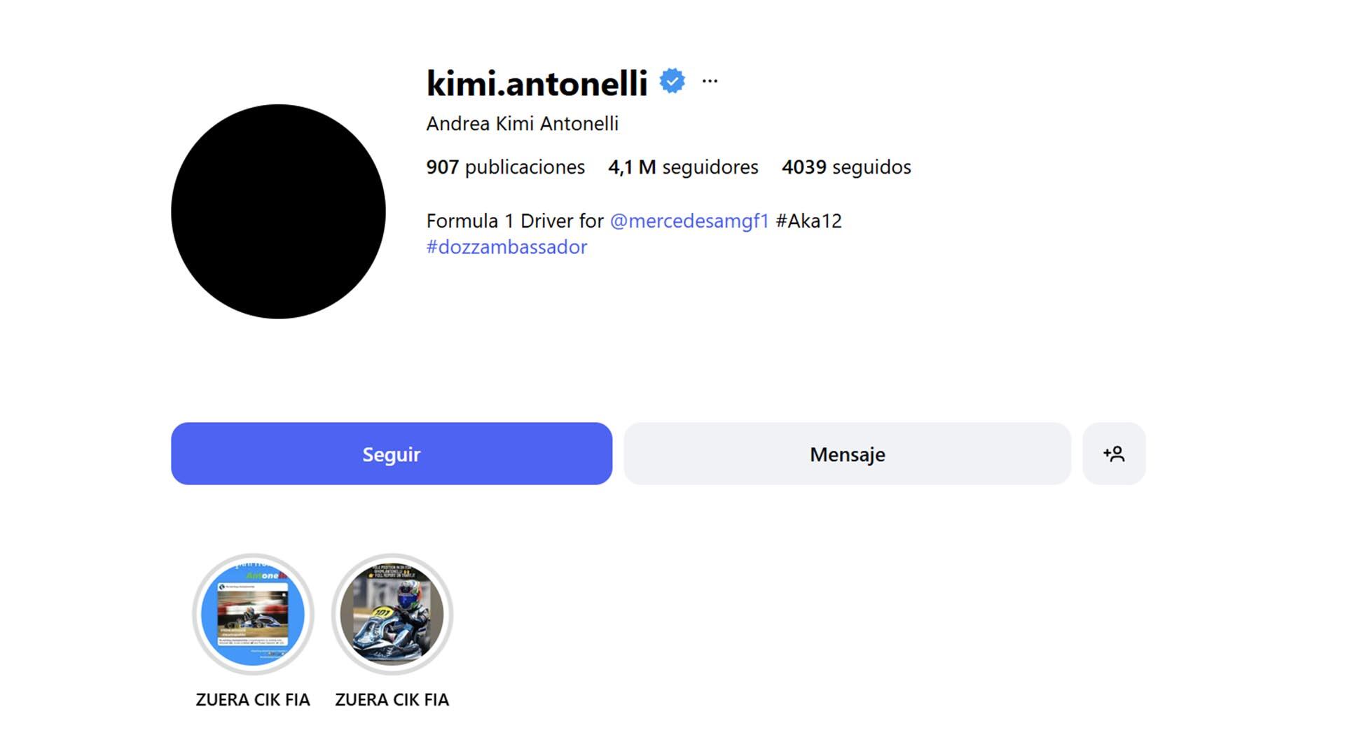 Antonelli puso negra su foto de perfil tras la agresión que sufrió en redes luego del GP de Qatar