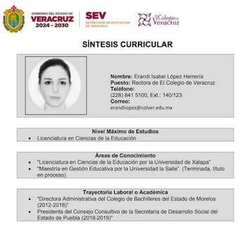 La sobrina de AMLO no tiene los estudios suficientes para ocupar la rectoría del Colegio de Veracruz. (Portal de Transparencia)