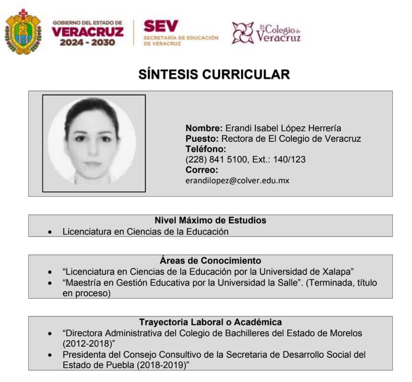 La sobrina de AMLO no tiene los estudios suficientes para ocupar la rectoría del Colegio de Veracruz. (Portal de Transparencia)