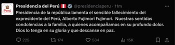 Presidencia del Perú envía condolencia