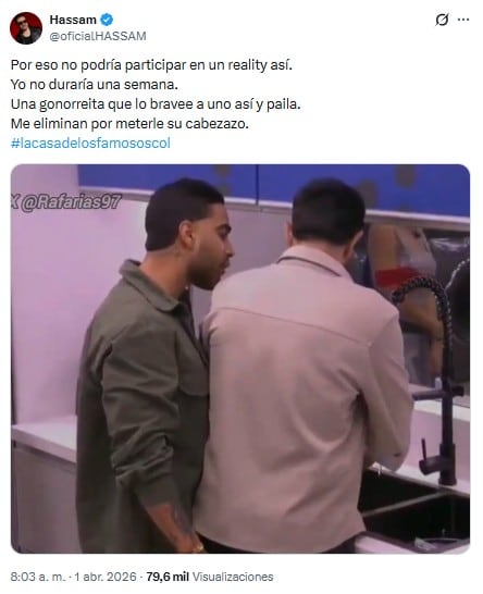 El humorista afirmó que no dudaría en propinarle un cabezazo a Eidevin si hubiese estado en el lugar de Alejandro Estrada - crédito @oficialHASSAM/X