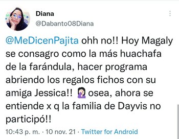 Usuarios critican a Magaly Medina por hacer enlace abriendo regalos de Cassandra Sánchez de La Madrid. (Foto: Twitter)