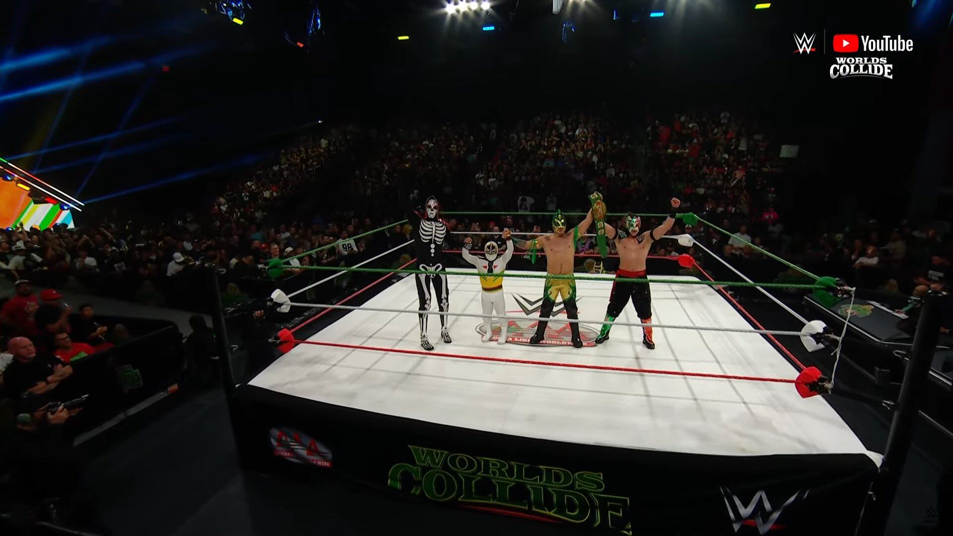 Sagrada Micarita, La Parka, Octagon Jr e Laredo Kid assume a vitória da noite à noite. (Pegue a tela)