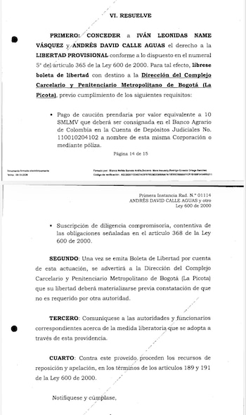 El incumplimiento de las obligaciones impuestas por la justicia puede derivar en una multa y en la revocatoria del beneficio de libertad provisional - crédito Corte Suprema de Justicia
