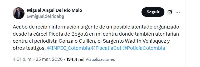 El abogado Miguel Ángel del Río Malo denunció que se había planeado un atentado en su contra - crédito @migueldelrioabg/X