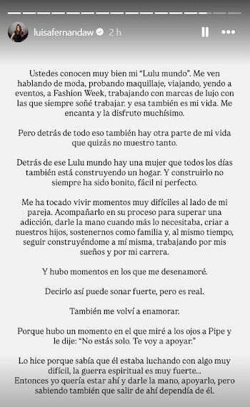 Luisa Fernanda W reveló una faceta privada de su vida tras las declaraciones de Pipe Bueno sobre sus problemas de adicción - crédito @luisafernandaw/IG