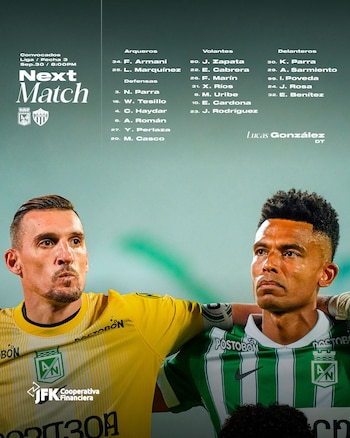 La ausencia de Alfredo Morelos y de Cristian "Chicho" Arango son las más sensibles que tendrá Lucas González en el ataque-crédito Jefatura de Prensa de Atlético Nacional