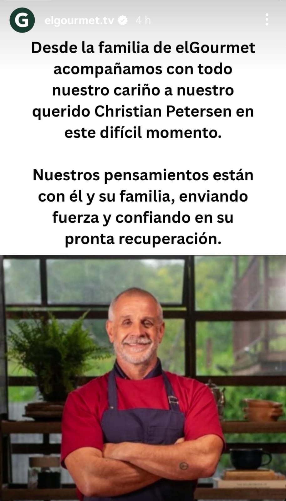 El comunicado de elGourmet tras la internación de Christian Petersen en San Martín de los Andes (Instagram)