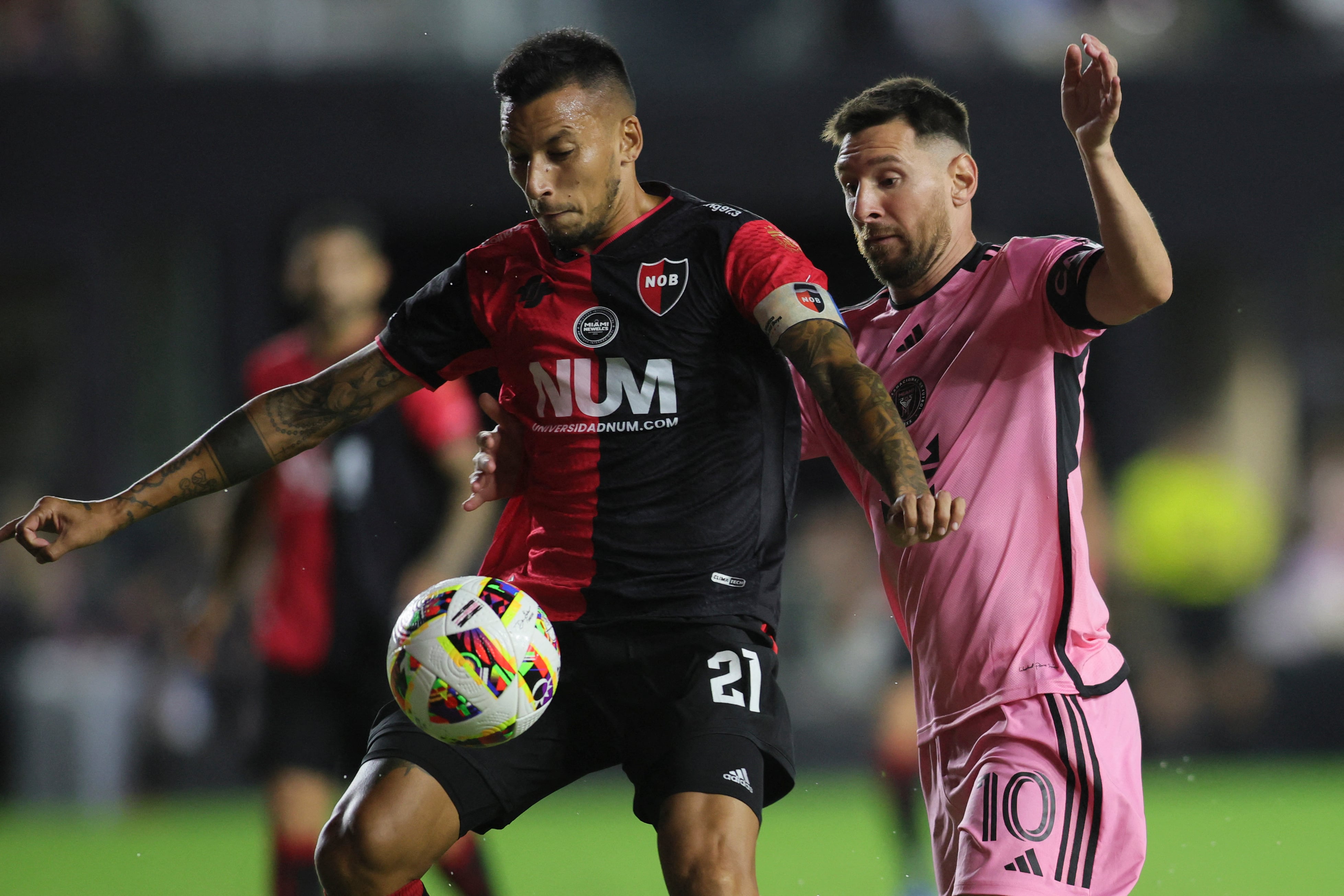 Leonel Vangioni disputó un amistoso con Newell’s ante Inter Miami en febrero de 2024 (Crédito: Sam Navarro-USA TODAY Sports)