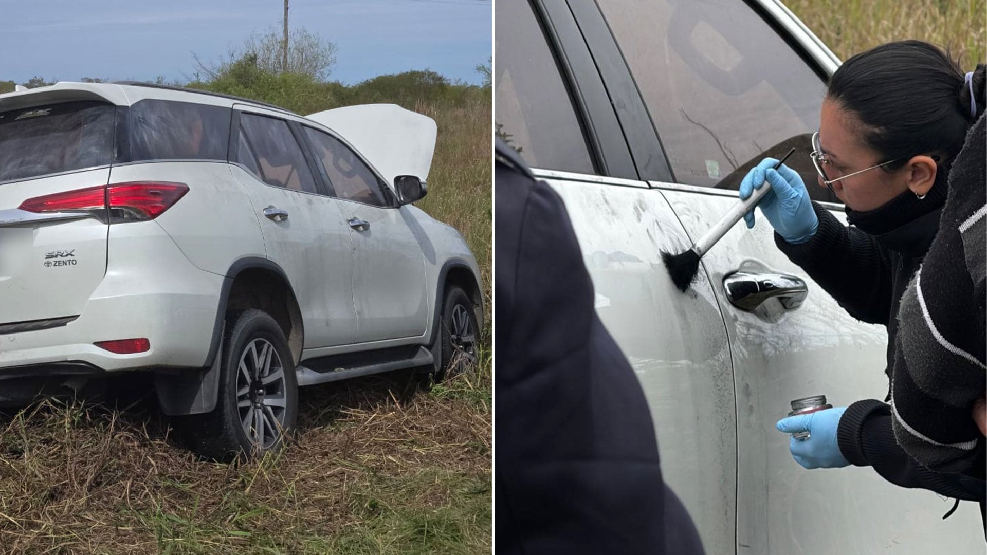 Peritos trabajaron sobre la Toyota SW4 blanca, que los otros dos delincuentes abandonaron antes de darse a la fuga