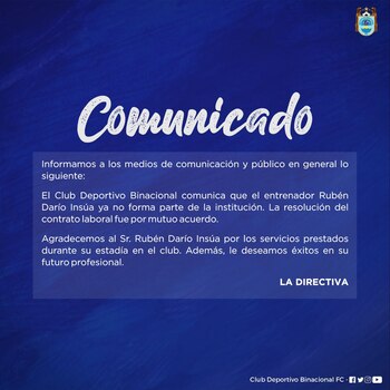 Binacional tuvo tres técnicos en